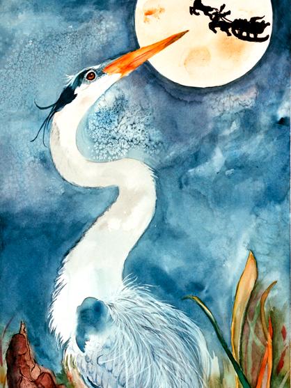 Christmas Heron Under the Moon