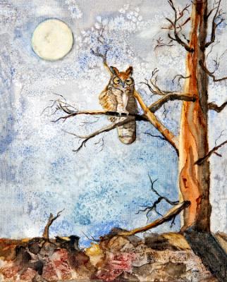 Great Horned Owl and the Moon