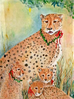 Christmas Cheetah Mother and Cubs