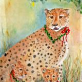 Christmas Cheetah Mother and Cubs